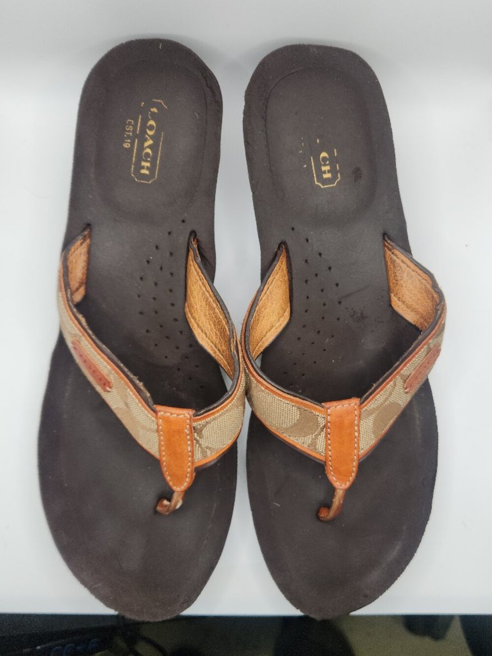 Coach Juliet Wedge Flip Flops w/Leather Straps